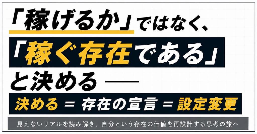 「稼げるか」ではなく「稼ぐ存在である」と決める── 決める＝存在の宣言＝設定変更